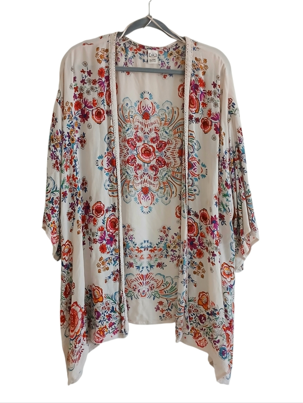 BILA Floral Crochet Duster Cardigan Women's XL/XXL Open Flowy Layering Bohemian